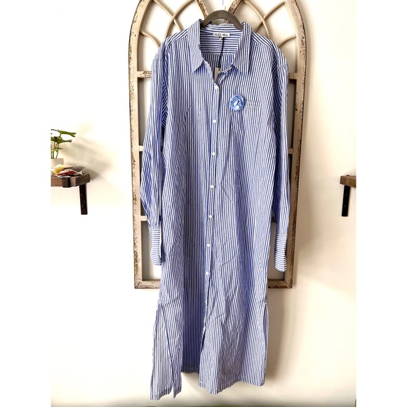 NWT Alex Mill Blue White Striped Standard Maxi Shirt Dress Size XL Cotton - Picture 2 of 6